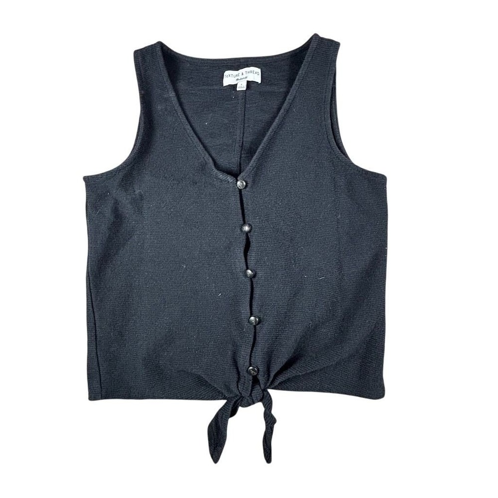 Madewell Women's Black Button-Front Tie Tank Top Size S